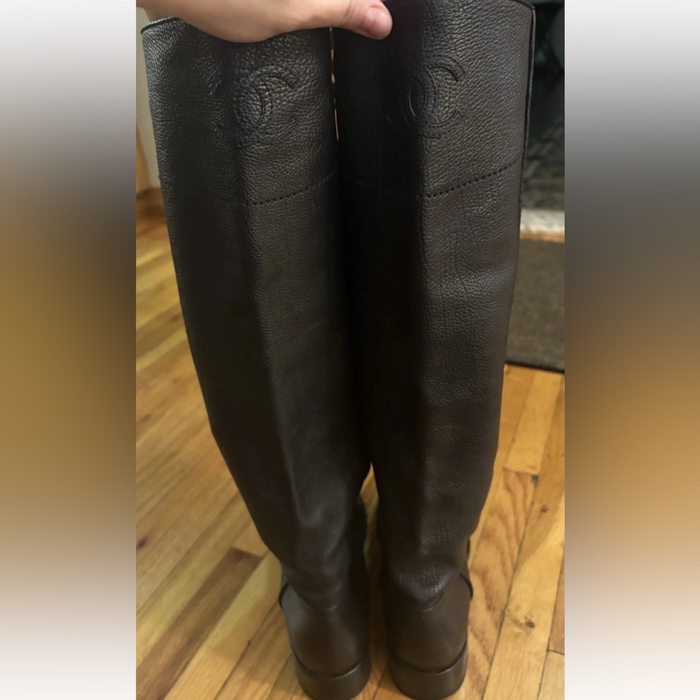 Chanel Ascot Black Leather Interlocking CC Riding Boot size 38.5